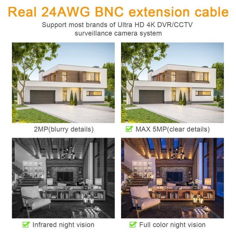 WILDHD Bnc Cable 200ft All-in-One Siamese BNC Video and Power Security Camera Cable BNC Extension Wire Cord with 2 Female Connectors for All Max 5MP HD CCTV DVR Surveillance System (200ft Cable, White) - Image 4